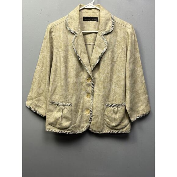 Alexis Avery Linen Blend Jacket Blazer Womens medium Floral Light Weight Beige - Picture 1 of 6